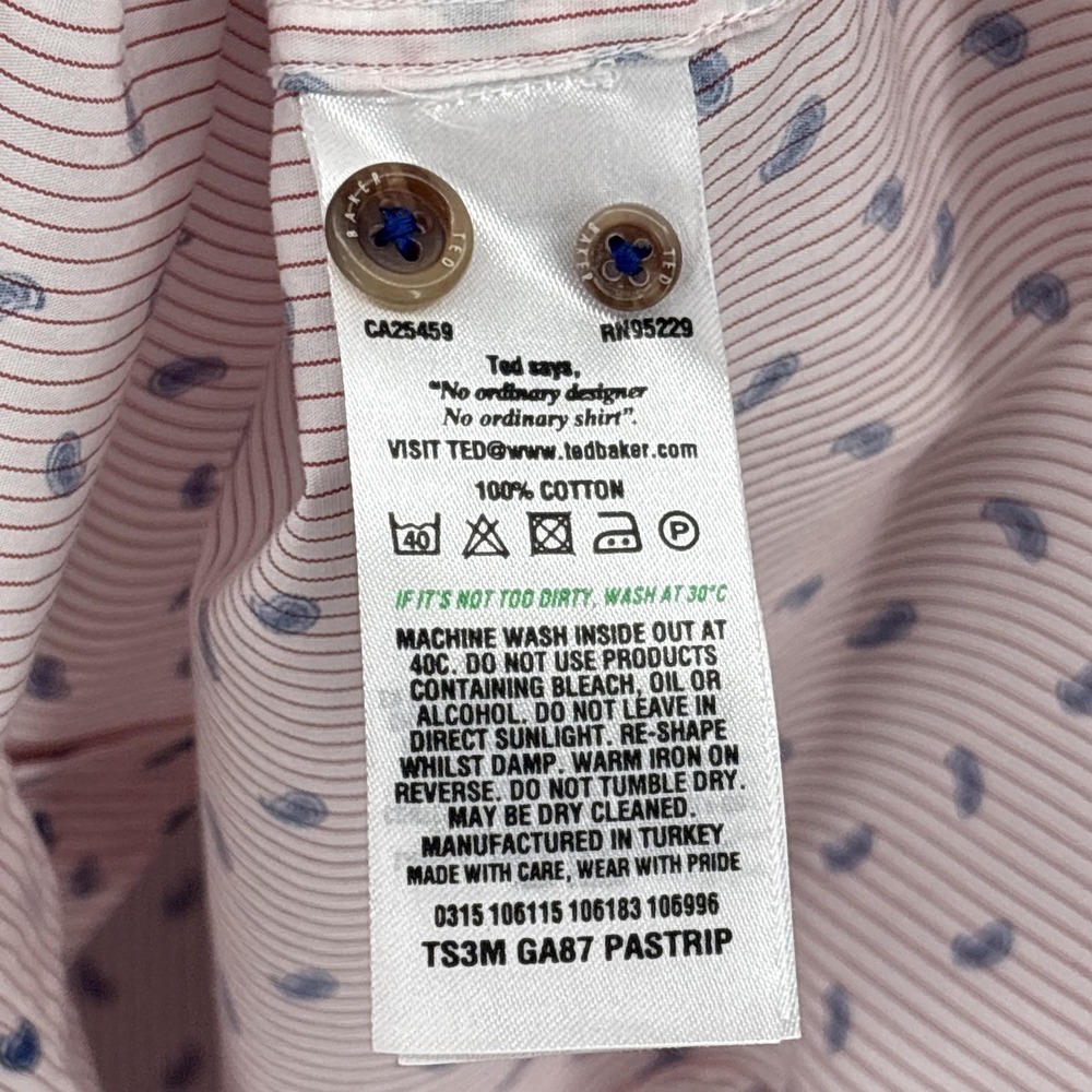 Ted Baker Shirt Mens 3XL White Blue Paisley Stripe Button Up Long Sleeve Cotton‎ - Picture 8 of 13